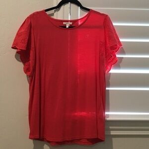 NWOT Maurices Coral Eyelet Flutter Sleeve Tee